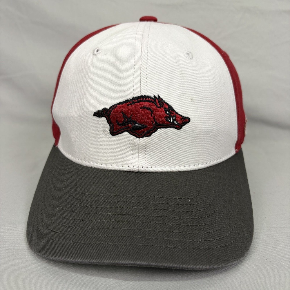 Captivating Arkansas Razorbacks Snapback Hat Mens OSFM Red White Grey Logo